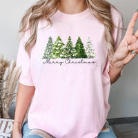 Merry Christmas Forest Graphic Tee, Watercolor Pine Tree Shirt, Festive Holiday Season T-Shirt, Winter Nature Tee, Xmas Present