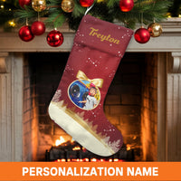 Custom Picture Christmas Stocking, Personalized Photo Christmas Stocking, Name Velboa Holiday Stocking, Custom Family Xmas Mantle Stocking