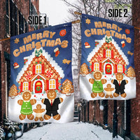Holiday House Family Yard Flag, Gingerbread Merry Christmas Garden Flag, Double-Sided Adorable Winter Outdoor Banner, Xmas Lawn Flag Decor