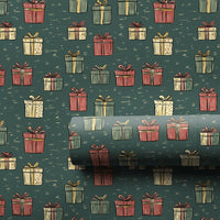 Rustic Holiday Gift Wrap, Vintage Gift Box Wrapping Paper, Christmas Present Wrapping Paper Roll, Dark Green Xmas Wrap