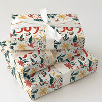 Poinsettia Floral Holiday Gift Wrap, Joy Christmas Wrapping Paper, Festive Typography Wrapping Paper, Xmas Present Wrap