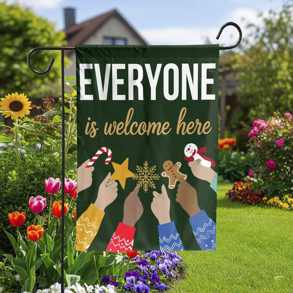 Inclusive Holiday Yard Flag, Everyone Is Welcome Christmas Garden Flag, Diversity Welcome Garden Flag, Winter Lawn Flag, Kind
