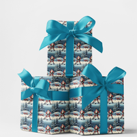 North Pole Faceoff Print Wrapping Paper, Hockey Santa Gift Wrap Paper, Ice Hockey Christmas Gift Wrap Roll