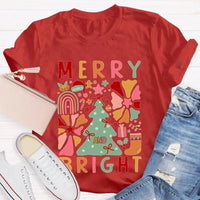 Festive Holiday Graphic Tee, Merry and Bright Christmas Trees T-Shirt, Adorable Winter Tree Shirt, Christmas Season Unisex Apparel Present