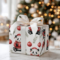 Adorable Bear Holiday Gift Wrap, Santa Hat Panda Christmas Wrapping Paper, Watercolor Christmas Panda Wrapping Paper, Winter Animal Present Wrap