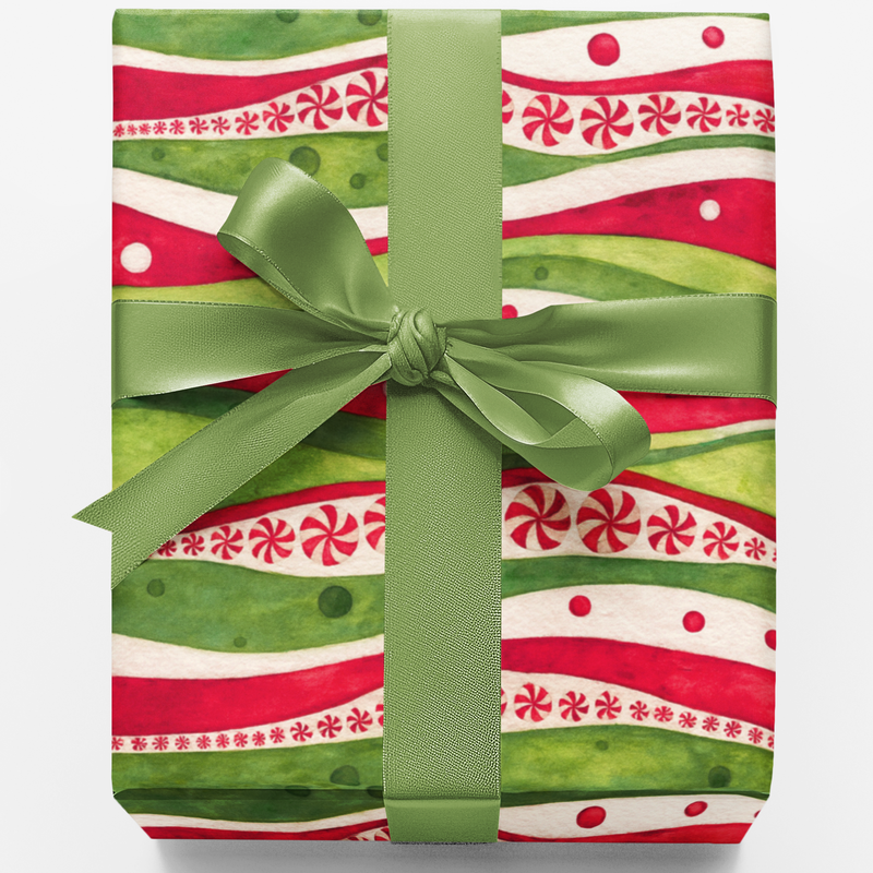 Christmas Swirl Gift Wrap Roll, Peppermint Candy Cane Wrapping Paper, Festive Red and White Holiday Present Paper for Xmas Presents