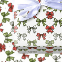 Sketched Holiday Gift Wrap, Christmas Bow Wrapping Paper, Red Green Bow Wrapping Paper, Vintage Xmas Gift Wrap, Festive Present Paper