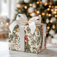 Botanical Holly Berry Santa Gift Wrap, Vintage Santa Wrapping Paper, Nostalgic Christmas Wrapping Paper, Traditional Holiday Gift Wrap