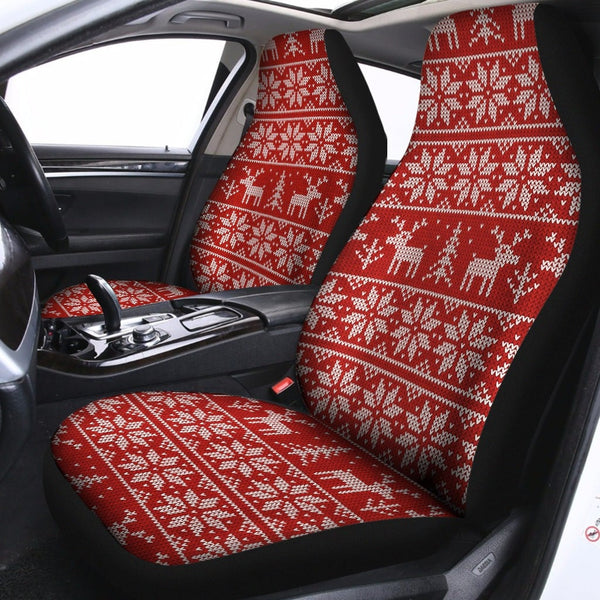 Nordic Reindeer Knit Car Seat Covers, Christmas Car Seat Covers, Holiday Festive Seat Protectors, Polar Fleece Winter Auto De