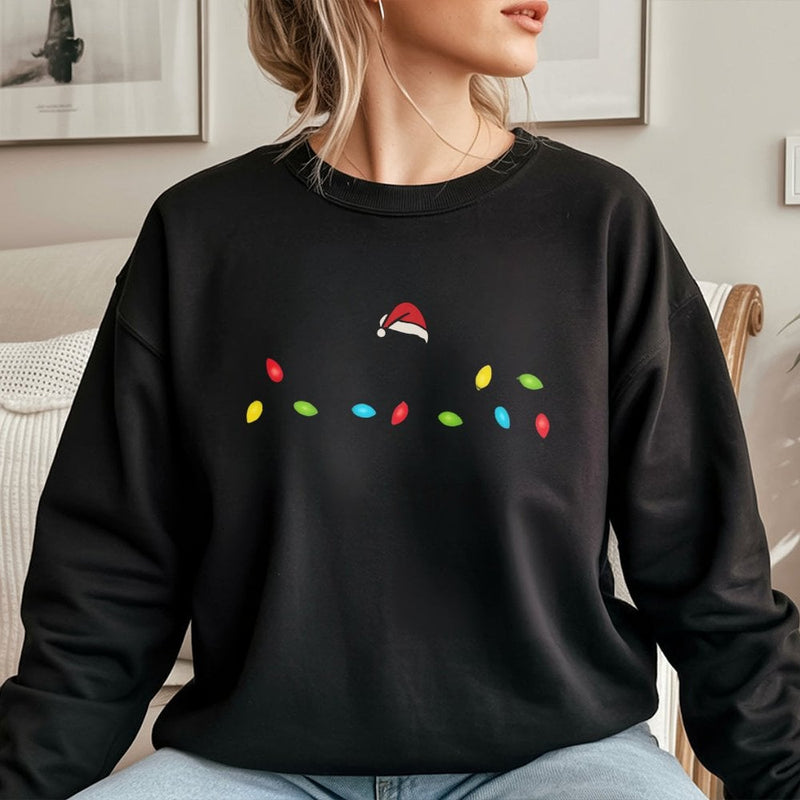 Minimalist Santa Hat Holiday Sweater, Christmas Lights Sweatshirt, Comfy Xmas Lights Crewneck, Festive Winter Pullover, Christmas Sweatshirt