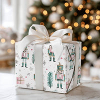 Pink and Teal Christmas Gift Wrap, Watercolor Nutcracker Wrapping Paper, Whimsical Holiday Soldier Wrapping Paper, Winter Wrapping Paper