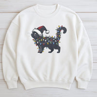 Humorous Black Kitty Tangled in Xmas Lights Sweater, Christmas Cat Sweatshirt, Holiday Cat Mom Crewneck, Spooky Festive Cat Pullover