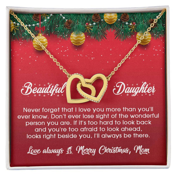 CZ Double Heart Pendant, Interlocking Hearts Necklace for Daughter, Mom to Daughter Jewelry, Meaningful Christmas Birthday Pr