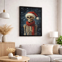 Santa Hat Gothic Wall Art, Christmas Skeleton Canvas Wall Art, Spooky Holiday Canvas Print, Dark Xmas Room Decor, Digital Download