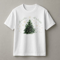Watercolor Christmas Tree Shirt, All Is Calm All Is Bright Shirt, Christian Holiday Pine Graphic Shirt, Winter Scripture Tee, Xmas Present
