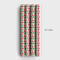 Red and Green Christmas Gift Wrap, Watercolor Gem Teardrop Wrapping Paper, Retro Holiday Teardrop Wrapping Paper, Festive Gift Wrap Roll