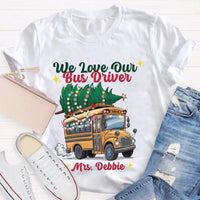 Custom Name Bus Driver Shirt, Personalized School Bus Christmas Tree T-Shirt, Holiday School Bus Tee, Christmas Tree Graphic Teacher Shirt