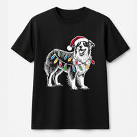Santa Hat Aussie Dog T-Shirt, Australian Shepherd Christmas T-Shirt, Adorable Dog Lover Holiday Shirt, Festive Winter Puppy Graphic Tee