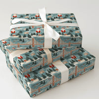 Golden Gate Bridge Gift Wrap, San Francisco Santa Wrapping Paper, Teal Blue City Christmas Wrapping Paper, Festive Winter Holiday Gift Wrap