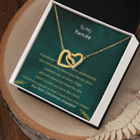 Fiancee Heart Necklace, Interlocking Hearts Necklace, CZ Crystal Pendant Necklace, Christmas Present for Fiancee, Engagement Jewelry