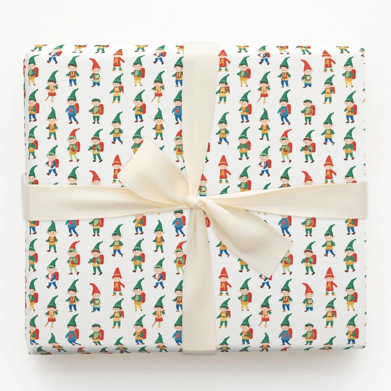 Adorable Cartoon Elves Gift Wrap, Christmas Elf Wrapping Paper, Whimsical Holiday Marching Elf Paper, Festive Kids Gift Wrapping Paper