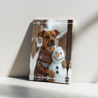 Winter Wonderland Dog Canvas Wall Art, Dog Hugging Snowman Canvas Print, Comfy Holiday Pet Wall Canvas, Adorable Christmas Decor, Dog Lover Present