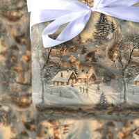 Winter Wonderland Gift Wrap, Snowy Christmas Village Wrapping Paper, Vintage Dusk Cottage Wrapping Paper, Holiday Present Wrapping Paper