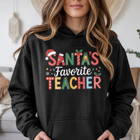 Festive Christmas Teacher Hoodie, Santa's Favorite Teacher Hoodie, School Holiday Graphic Hoodie, Adorable Educator Pullover, Winter Xmas Present