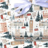 Big Ben Double-Decker Bus Gift Wrap, London Christmas Wrapping Paper, British Cityscape Present Paper, London Holiday Wrapping Paper