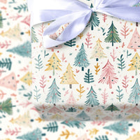 Whimsical Holiday Forest Gift Wrap, Pastel Christmas Tree Wrapping Paper, Watercolor Pine Wrapping Paper, Adorable Winter Present Paper Roll