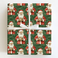 Comfy Christmas Santa Gift Wrap, Vintage Santa Hot Cocoa Wrapping Paper, Retro Green Holiday Wrapping Paper, Festive Winter Present Gift Wrap