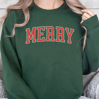 Retro Varsity Lettering Holiday Crewneck, Merry Christmas Sweatshirt, Vintage Christmas Vibes Pullover, Comfy Winter Xmas Sweater