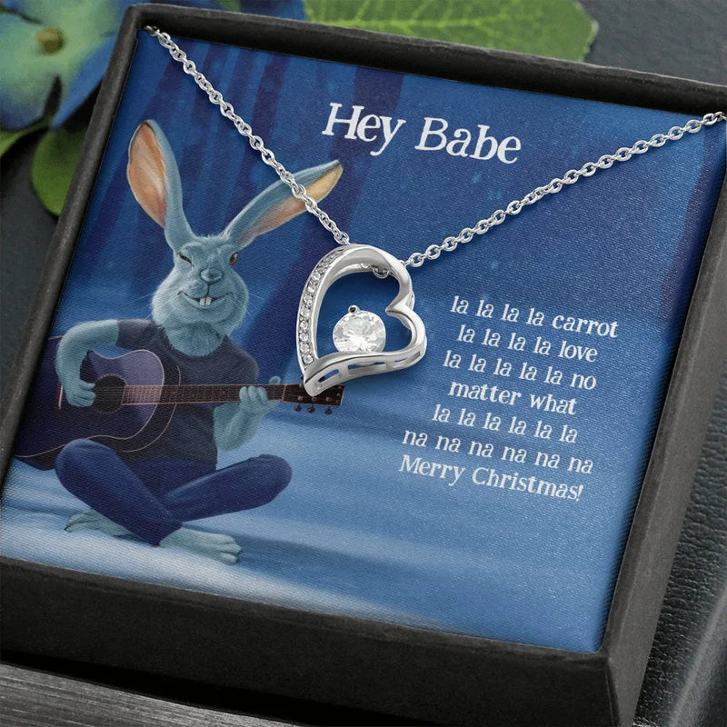 Romantic Heart Pendant Necklace, Forever Love Heart Necklace, 14K White Gold Heart Necklace, Humorous Rabbit Christmas Present for Girlfriend Wife