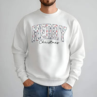 Varsity Lettering Holiday Crewneck, Merry Christmas Tree Sweatshirt, Retro Christmas Graphic Sweater, Festive Winter Holiday Sweatshirt