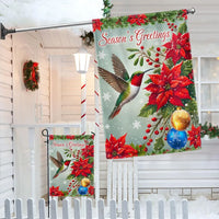 Seasons Greetings Poinsettia Yard Flag, Hummingbird Christmas Garden Flag, Double-Sided Holiday Bird Outdoor Banner, Winter Lawn Flag