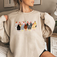 Santa Hat Hens Sweatshirt, Humorous Chicken Christmas Sweatshirt, Festive Farm Animal Crewneck, Xmas Lights Poultry Sweatshirt, Farmer Present
