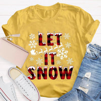 Red Plaid Teacher T-Shirt, Let It Snow Teacher Shirt, Christmas Teacher Tee, Festive Holiday Graphic T-Shirt, Winter Break Teacher Present