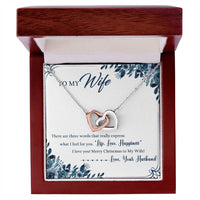 Rose Gold Two Hearts Pendant, Wife Interlocking Hearts Necklace, Cubic Zirconia Heart Necklace, Romantic Christmas Jewelry Present for Her