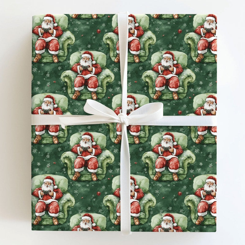 Video Game Christmas Gift Wrap, Gamer Santa Wrapping Paper, Humorous Gaming Santa Wrapping Paper, Tech Lover Holiday Paper Roll