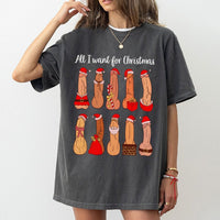 Humorous Adult Christmas T-Shirt, All I Want for Christmas Is Naughty Shirt, Sarcastic Holiday Party Humor Tee, Naughty List Graphic T-Shirt