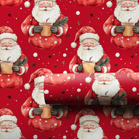 Red Cocoa Santa Claus Gift Wrap, Adorable Santa Christmas Wrapping Paper, Snowflake Holiday Wrapping Paper, Retro Xmas Gift Wrapping Paper Roll