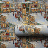 Snowy Street Scene Gift Wrap, Nostalgic Christmas Village Wrapping Paper, Vintage Holiday Village Wrapping Paper, Winter Town Wrapping Paper