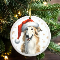 Santa Hat Borzoi Holiday Ornament, Borzoi Dog Christmas Ornament, Adorable Long Dog Tree Ornament, Winter Pet Keepsake, Dog Lover Xmas Present