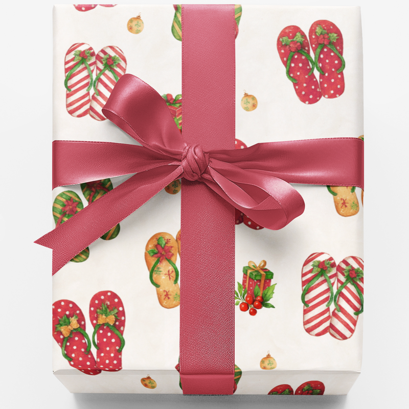 Beach Holiday Gift Wrap, Tropical Christmas Flip Flop Wrapping Paper, Coastal Xmas Gift Wrapping Paper, Summer Holiday Present Paper Roll