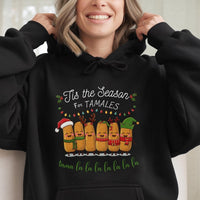 Humorous Mexican Food Christmas Hoodie, Tis the Season for Tamales Hoodie, Retro Foodie Holiday Hooded Sweatshirt, Tamale Lover Pullover Hoodie