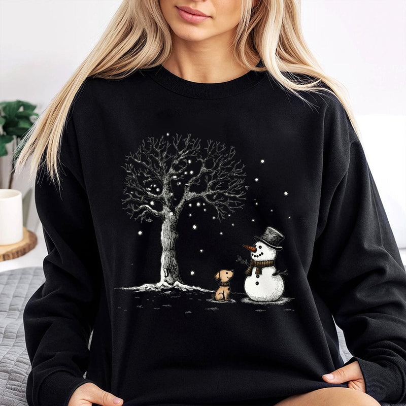 Adorable Winter Holiday Puppy Sweater, Dog and Snowman Sweatshirt, Festive Xmas Pet Lover Crewneck, Seasonal Christmas Animal Pullover