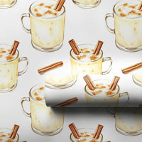 Comfy Holiday Drink Gift Wrap, Eggnog Christmas Wrapping Paper, Cinnamon Eggnog Mug Wrapping Paper, Winter Spiced Christmas Wrapping Paper