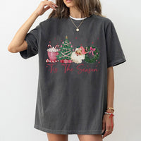 Vintage Santa and Tree T-Shirt, Tis the Season Christmas Shirt, Retro Holiday Graphic Tee, Festive Christmas Graphic Shirt Present