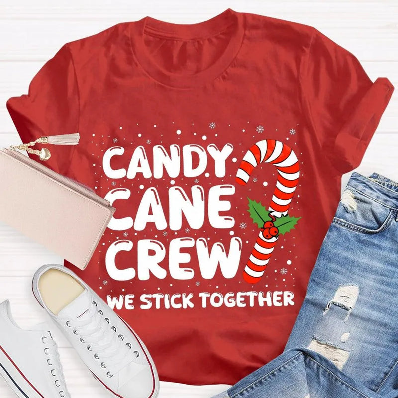 Matching Holiday Crew Shirt, We Stick Together Christmas Candy Cane T-Shirt, Adorable Candy Cane Graphic Tee, Winter Christmas Group Tee