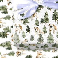 Dog Holiday Wrapping Paper, English Bulldog Christmas Wrapping Paper, Pine Tree Winter Gift Wrap, Bulldog Gift Wrap, Present for Dog Lovers